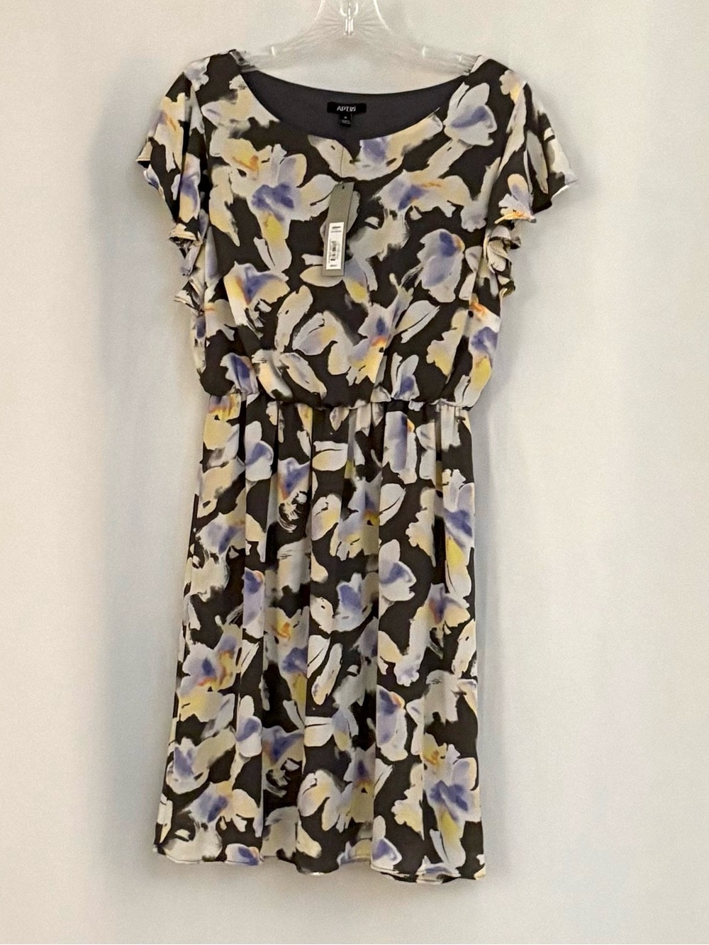 Apt. 9 Black Floral Midi Dress with Lavender & Cream Accents